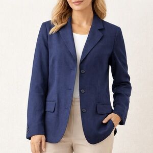 Laura Scott Linen Blend Blazer Blue Size 8 Lightweight Career Jacket